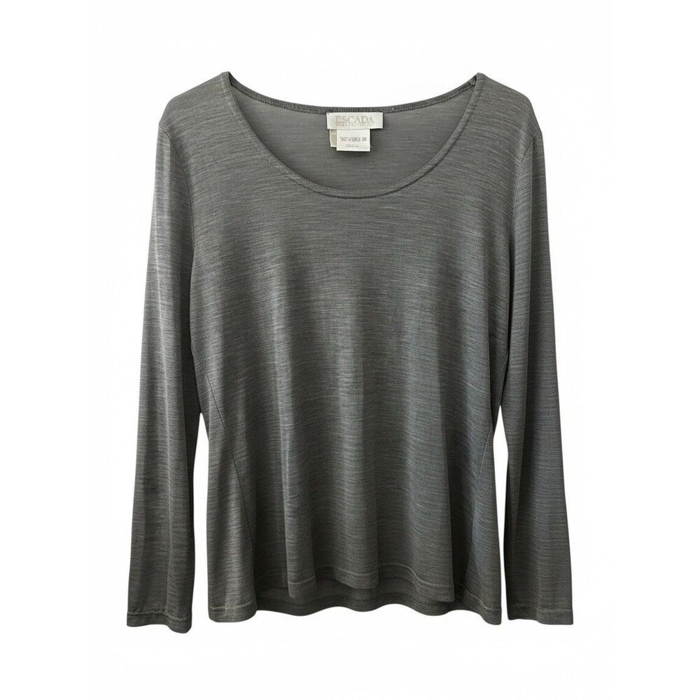 ESCADA Margaretha Ley Women Top Long Sleeve SILK Blend DE 40USA 10 Gray